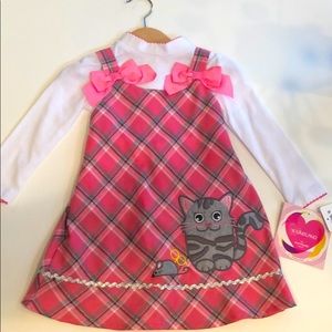 NWT 3t Pink plaid dress with Cat appliqué